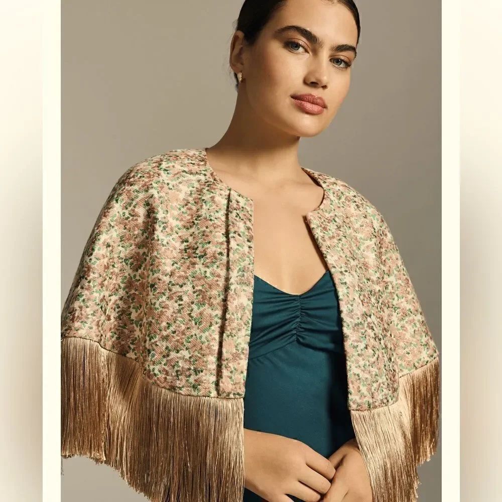 Anthropologie Traffic People metallic fringe cape NWT